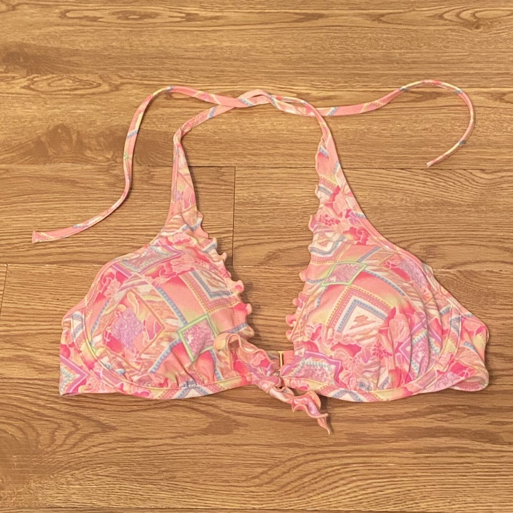 Victoria Secret 34C Bathing Swim Suit Bakini Top Pink Peach Colors‎ Padded K